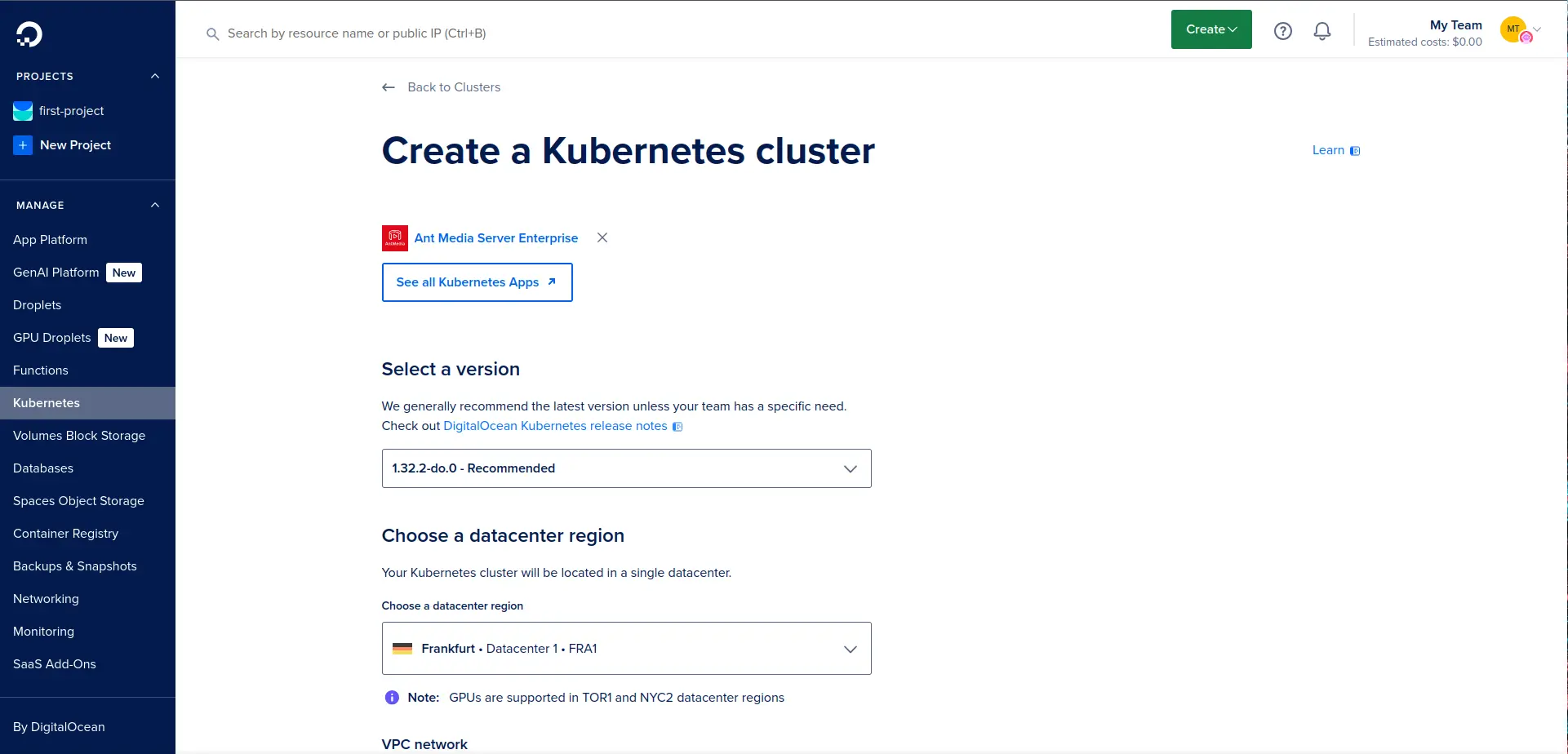 Cluster Region and Pool Setup